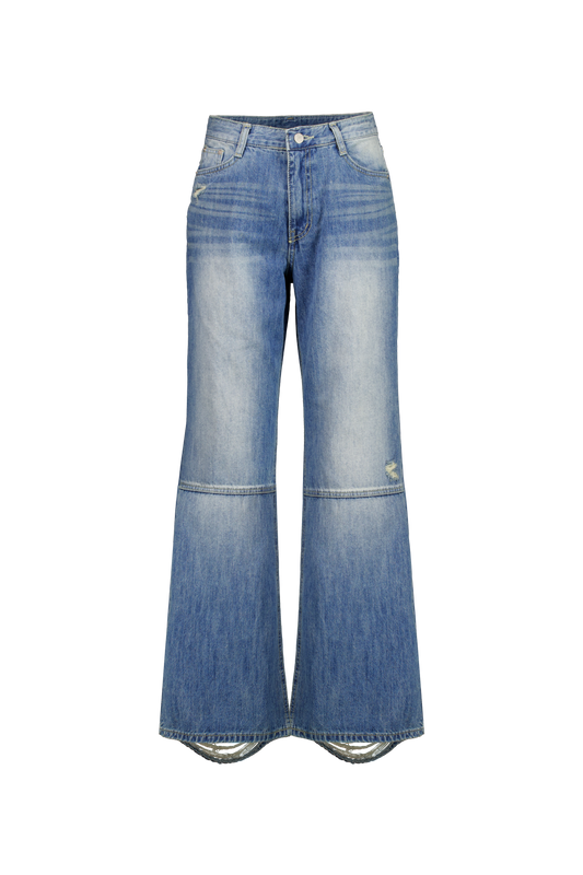 Distressed Patch Flare Jean