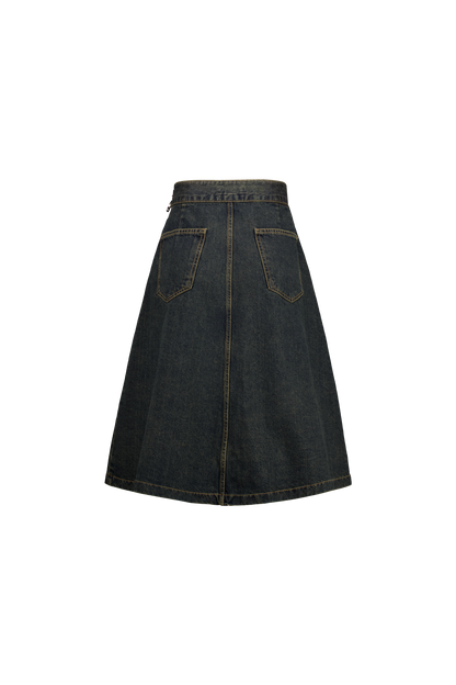 Tokyo Pleated Denim Mid Skirt BL