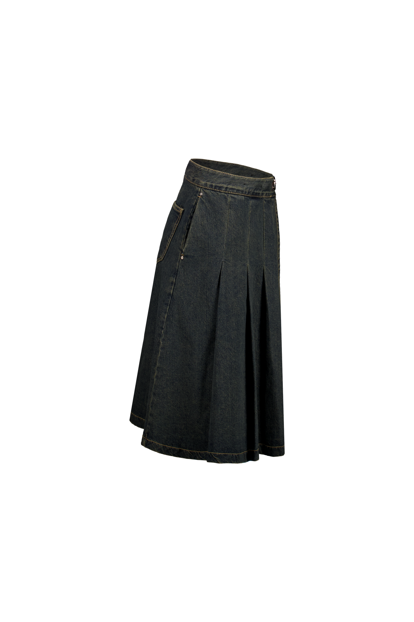 Tokyo Pleated Denim Mid Skirt BL