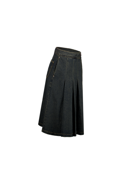 Tokyo Pleated Denim Mid Skirt BL