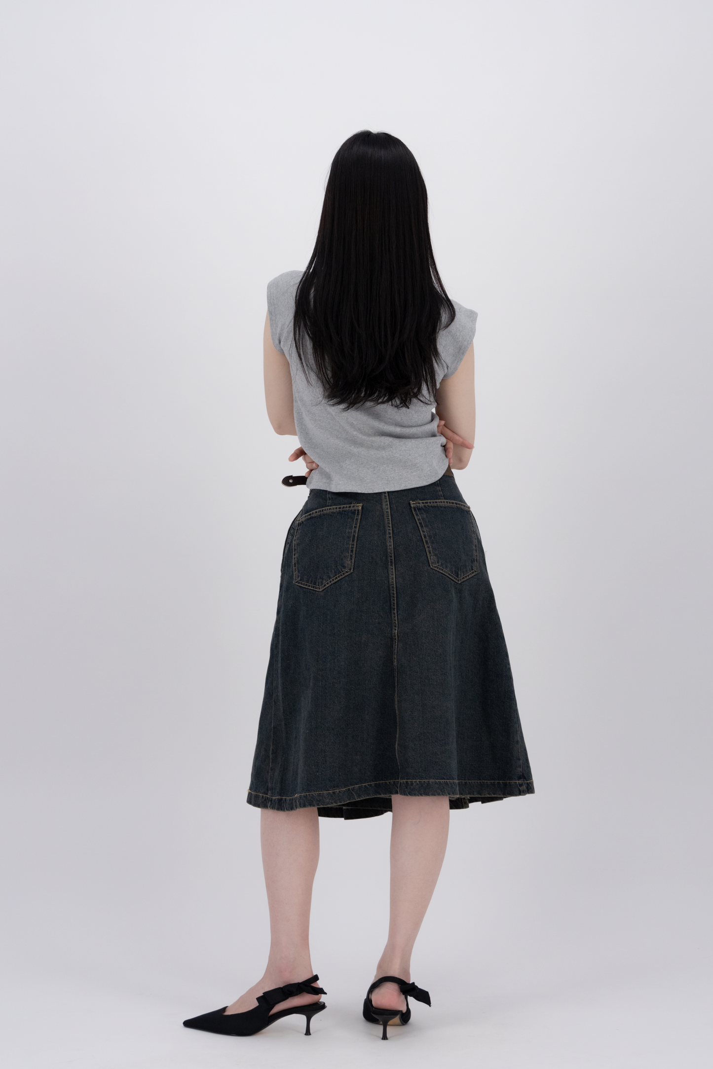 Tokyo Pleated Denim Mid Skirt BL