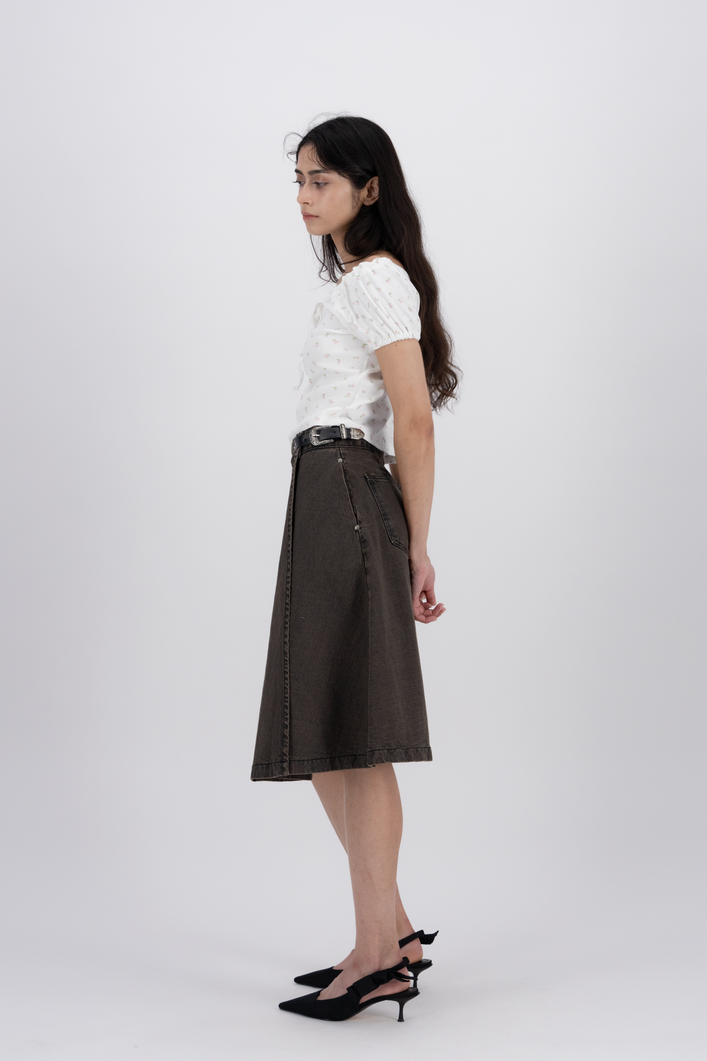 Tokyo Pleated Denim Mid Skirt BR