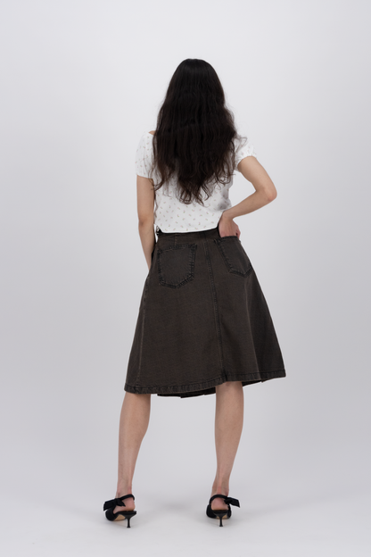 Tokyo Pleated Denim Mid Skirt BR