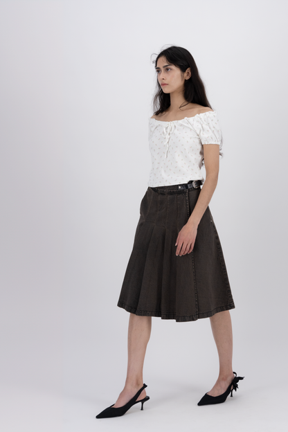 Tokyo Pleated Denim Mid Skirt BR